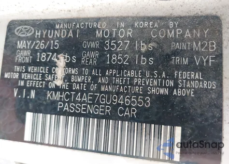 2016 Hyundai Accent Se z USA, uszkodzony, nr VIN KMHCT4AE7GU946553